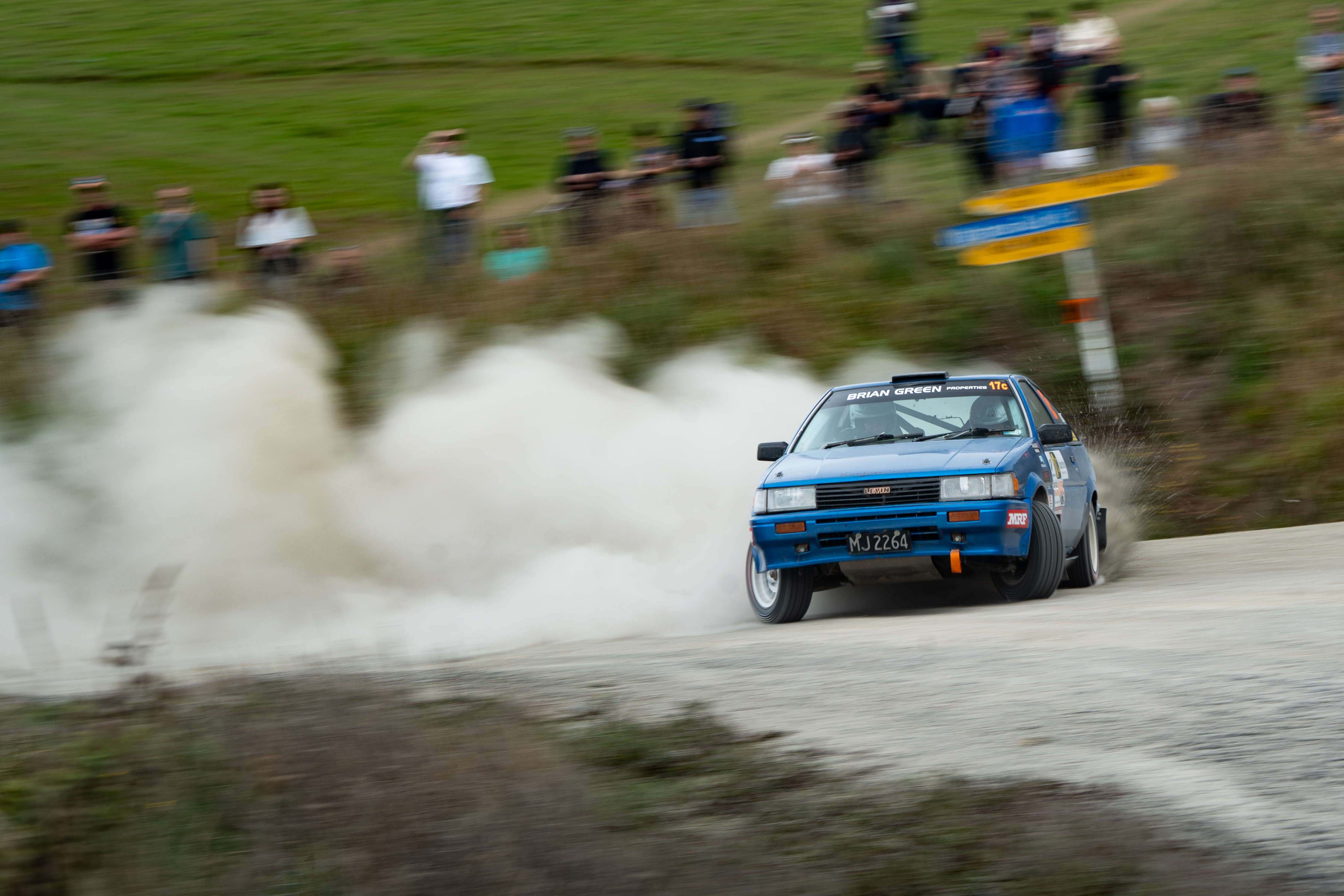 Blue rally car in action — motorsport photography